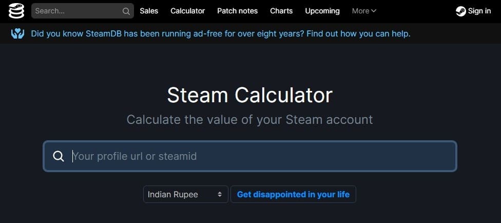 Steam Calculator Homepage