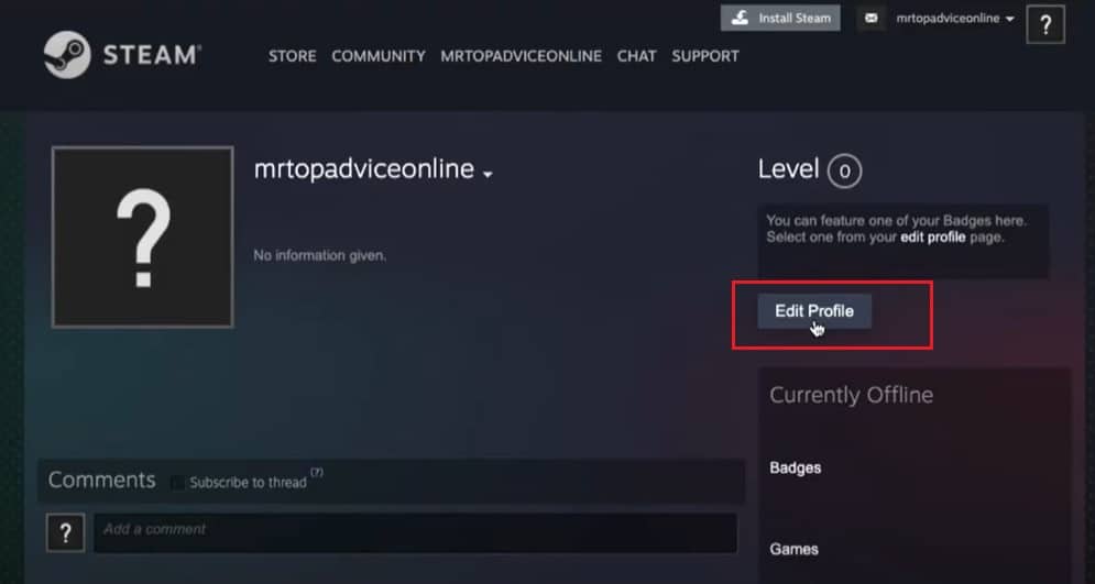 Steam Edit Profile name