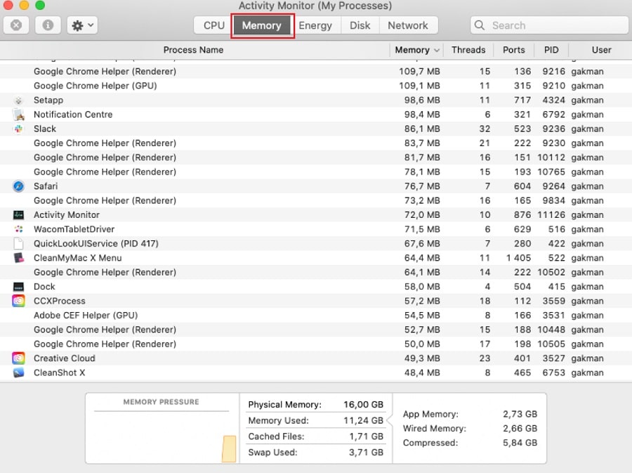 activitymonitor Memory Tab