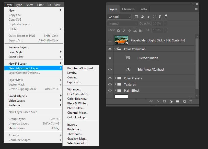 creating the adjutments layers