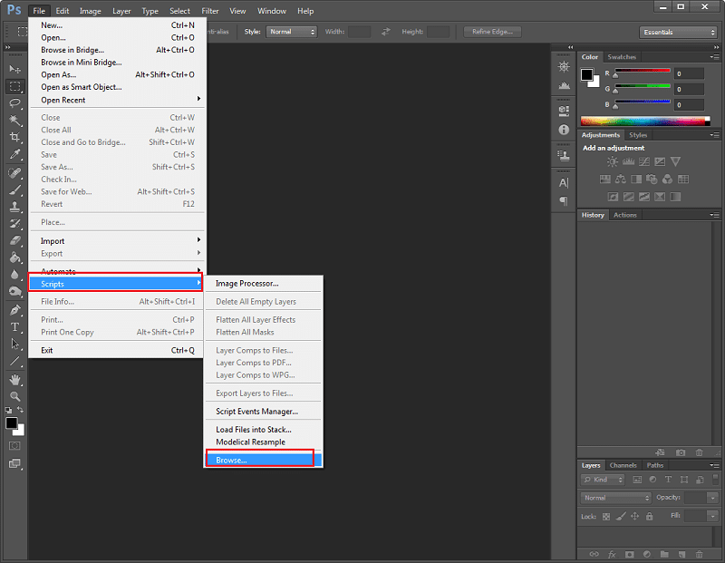 photoshop script menu