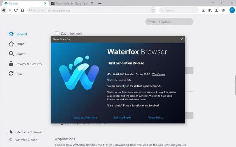 waterfox search engine
