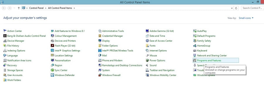 Control Panel Programs and Features