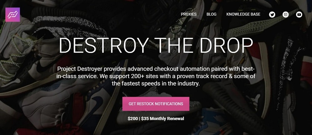 Project Deastroyer Sneaker Bot Homepage