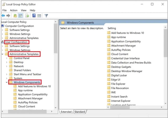 Windows Components File Explorer