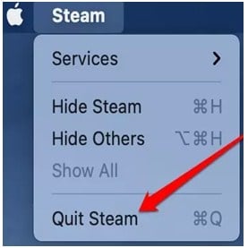 Click steam and choose “Quit Steam