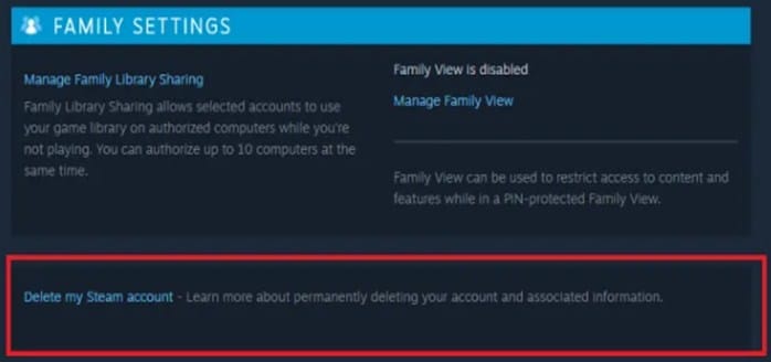 Delete my Steam Account link and click on it