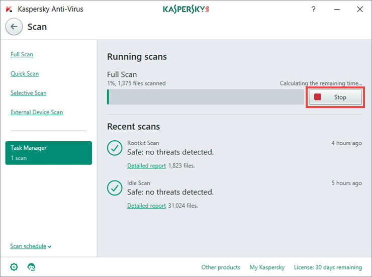 Kaspersky antivirus scan