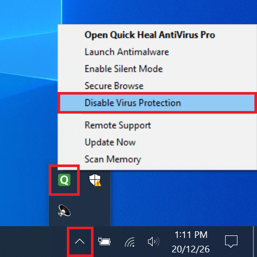 Virus Protection Disable