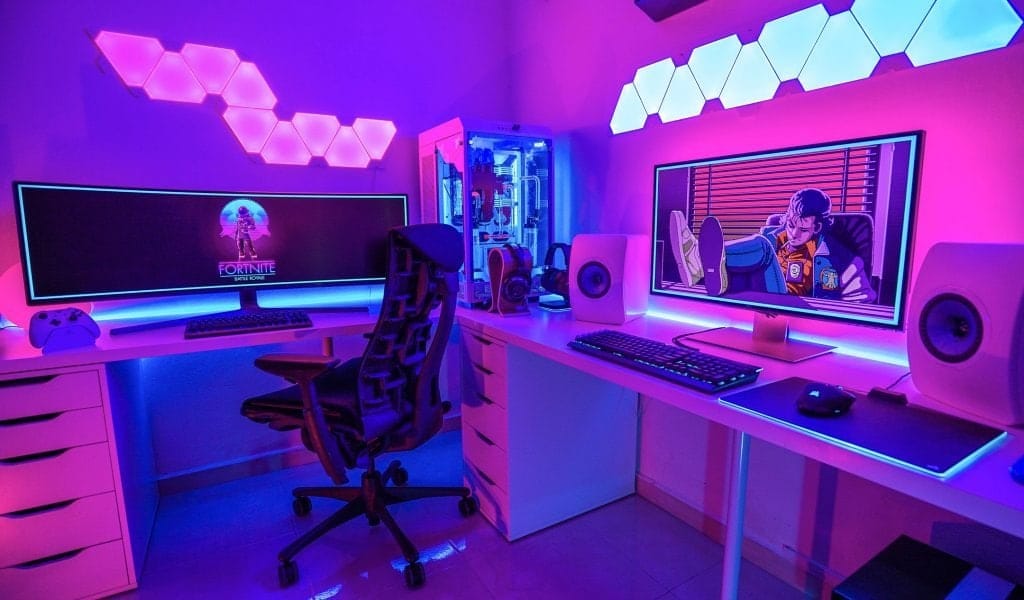 Immersive Led Lighting for Dual Vaporwave Desk Setup