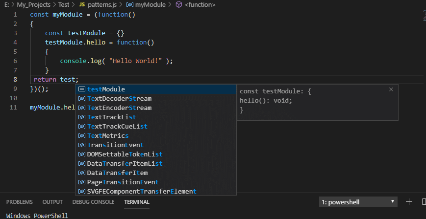 VsCode code completion