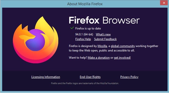 About Mozilla Firefox window will open