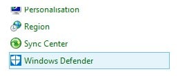 Click on Windows Defender