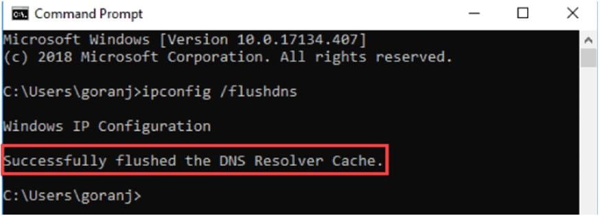 Successfully Flushed DNS Resolver Cache