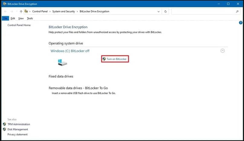 turn on Bitlocker