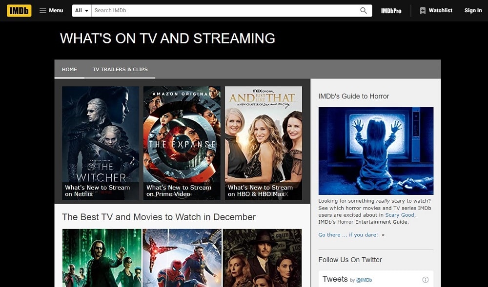 IMDb TV Homepage
