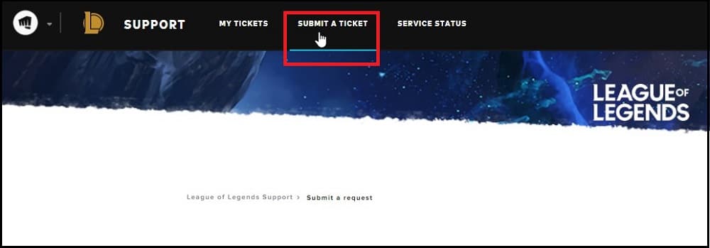 Riot Support page Submit Request