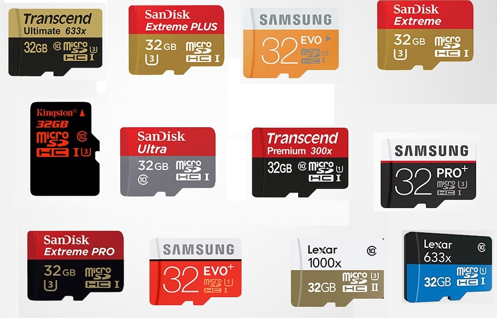 SanDisk, Lexar, Samsung, Kingston, and the Mario-themed tf card by Switch