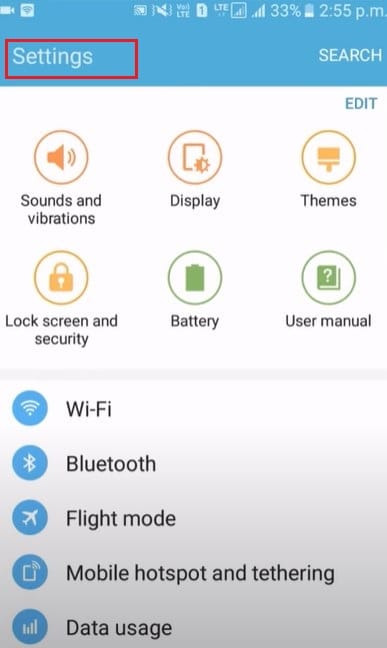 Go to Settings android