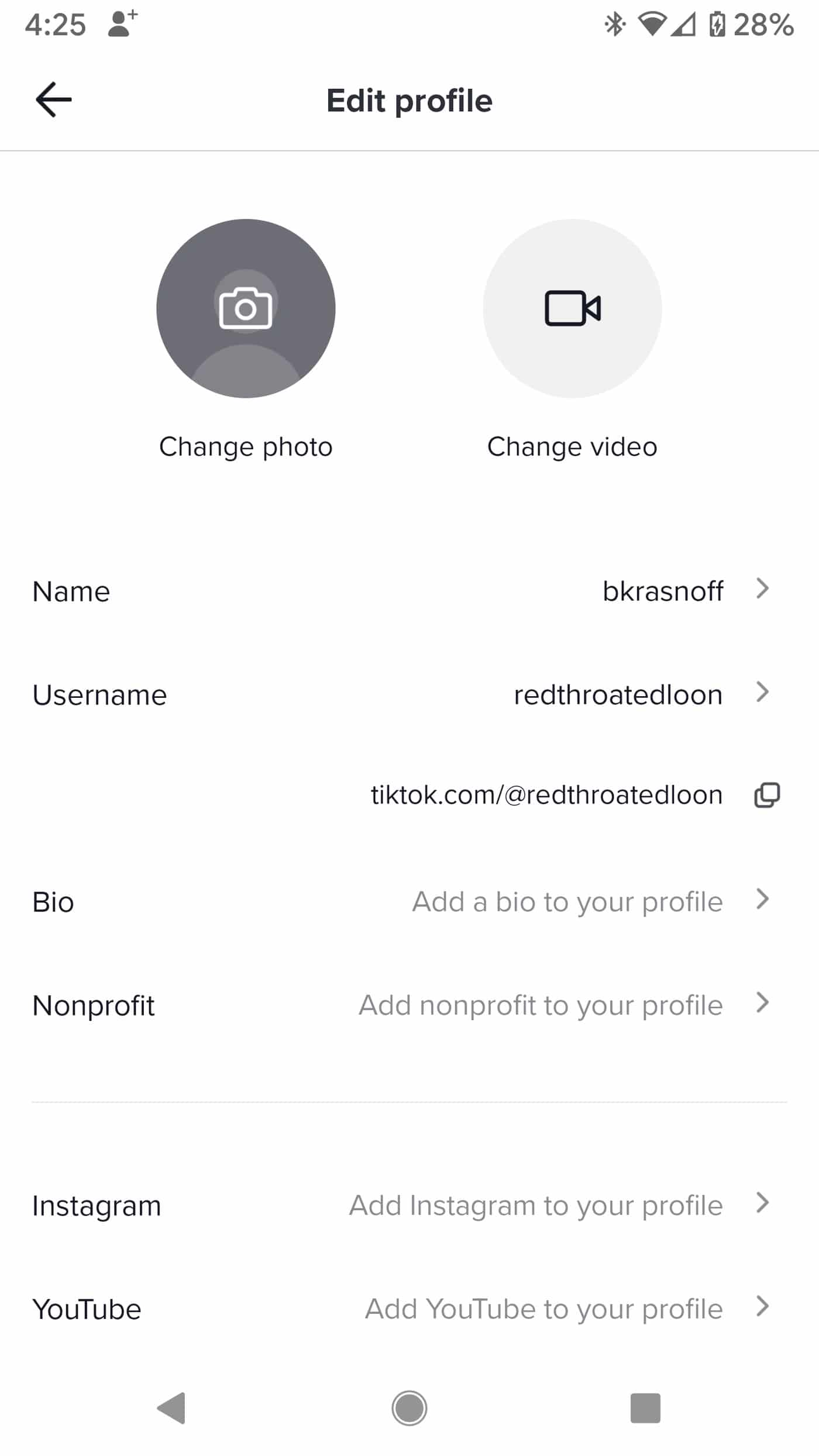 TikTok create your profile