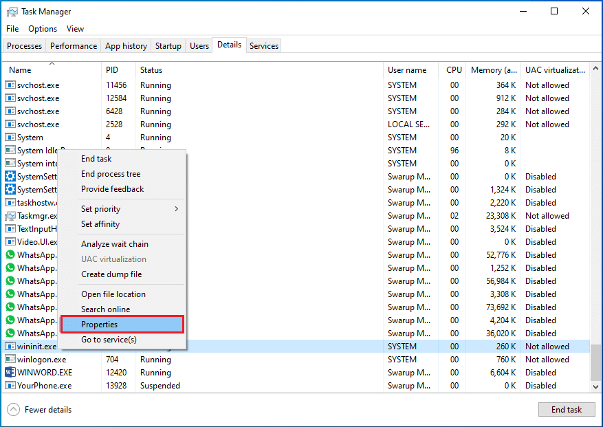 Wininit Details tab properties