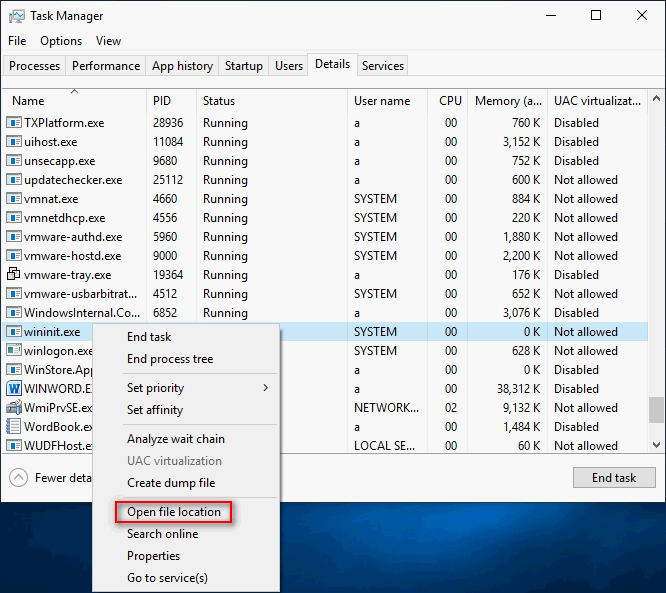 Wininit Open file location