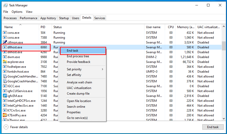 disable dllhost.exe by endtask