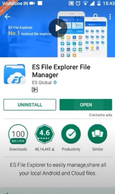 install the ES file explorer File Manager from Google Play Store