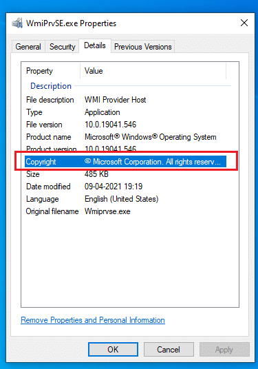 WmiPrvSE.exe digital signature tab