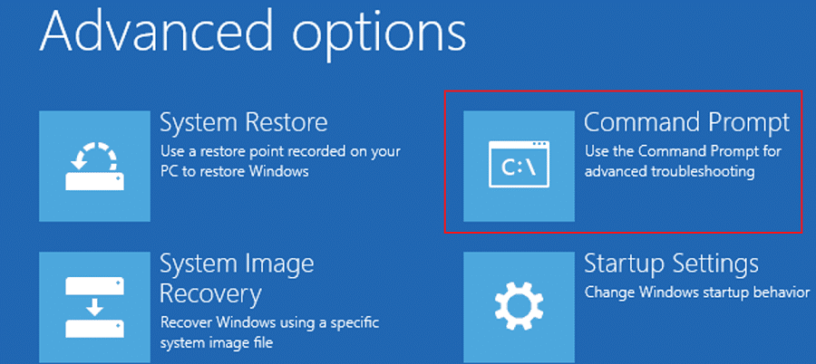 advanced recovery option cmd prompt option