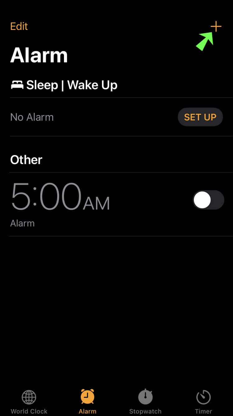 new alarm click the Plus sign