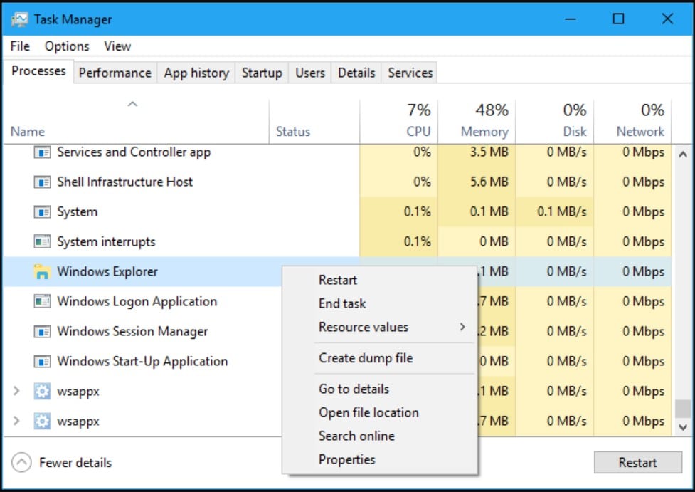 Using The Task Manager To Restart The Search Feature