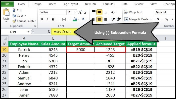 Subtraction-Formula-in-Excel