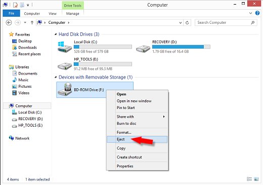 eject a disc drive using Windows