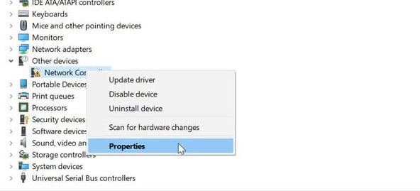 Expand on the menu and right-click on the driver