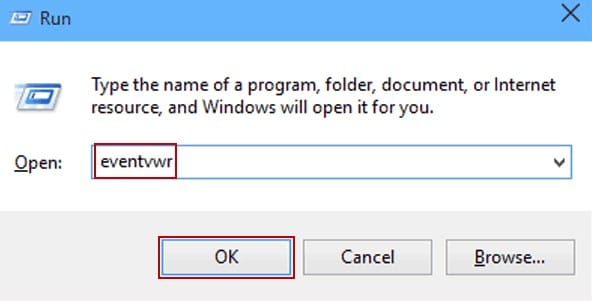 Key+R In the Run dialog box- you should type eventvwr