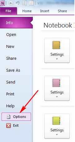 Open OneNote and click on File