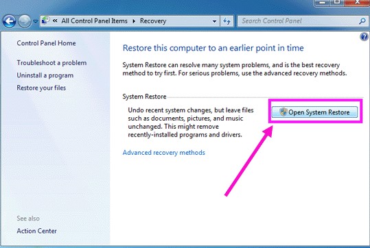 Open System Restore option- followed by Next