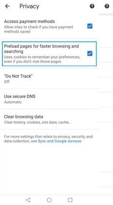Preload pages for faster browsing and searching from privacy