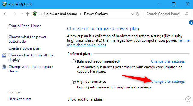 Select Change Plan Setting