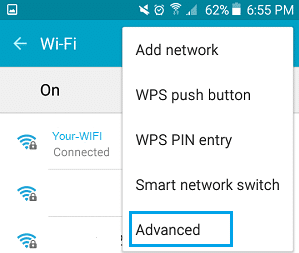 Select WiFi and press the Advanced Option button