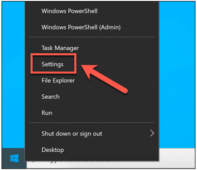 Selecting the Settings option