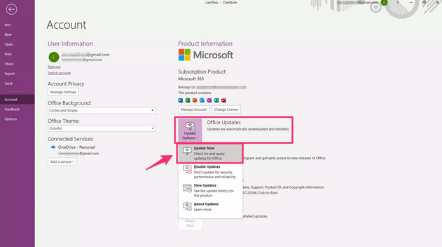 Update OneNote to the latest version