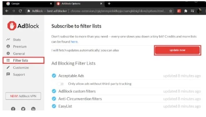 Update the Adblock Filter List