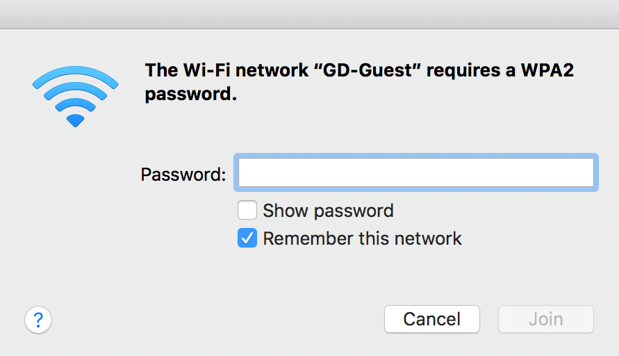 Wi-Fi network password input screen