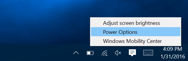 Windows icon then click on Power Options