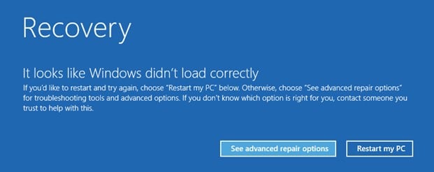 Your pc will boot into Windows Recovery