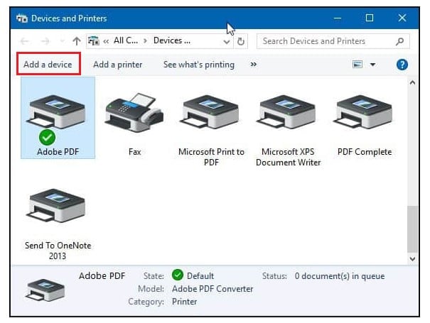 Add device button to add it to the list of installed printers