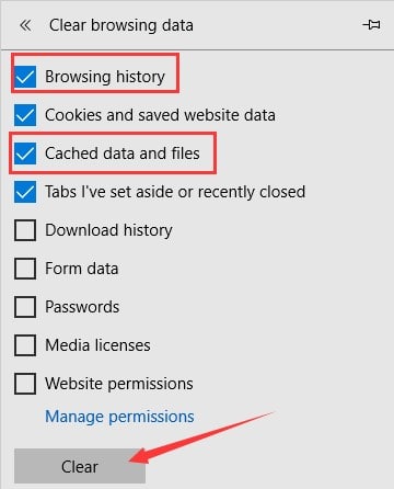 Clear your Microsoft Edge browser data