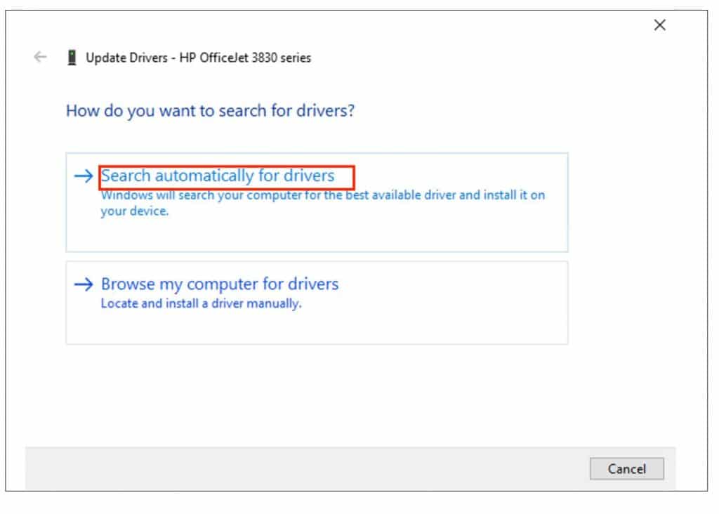 Click Search automatically for drivers